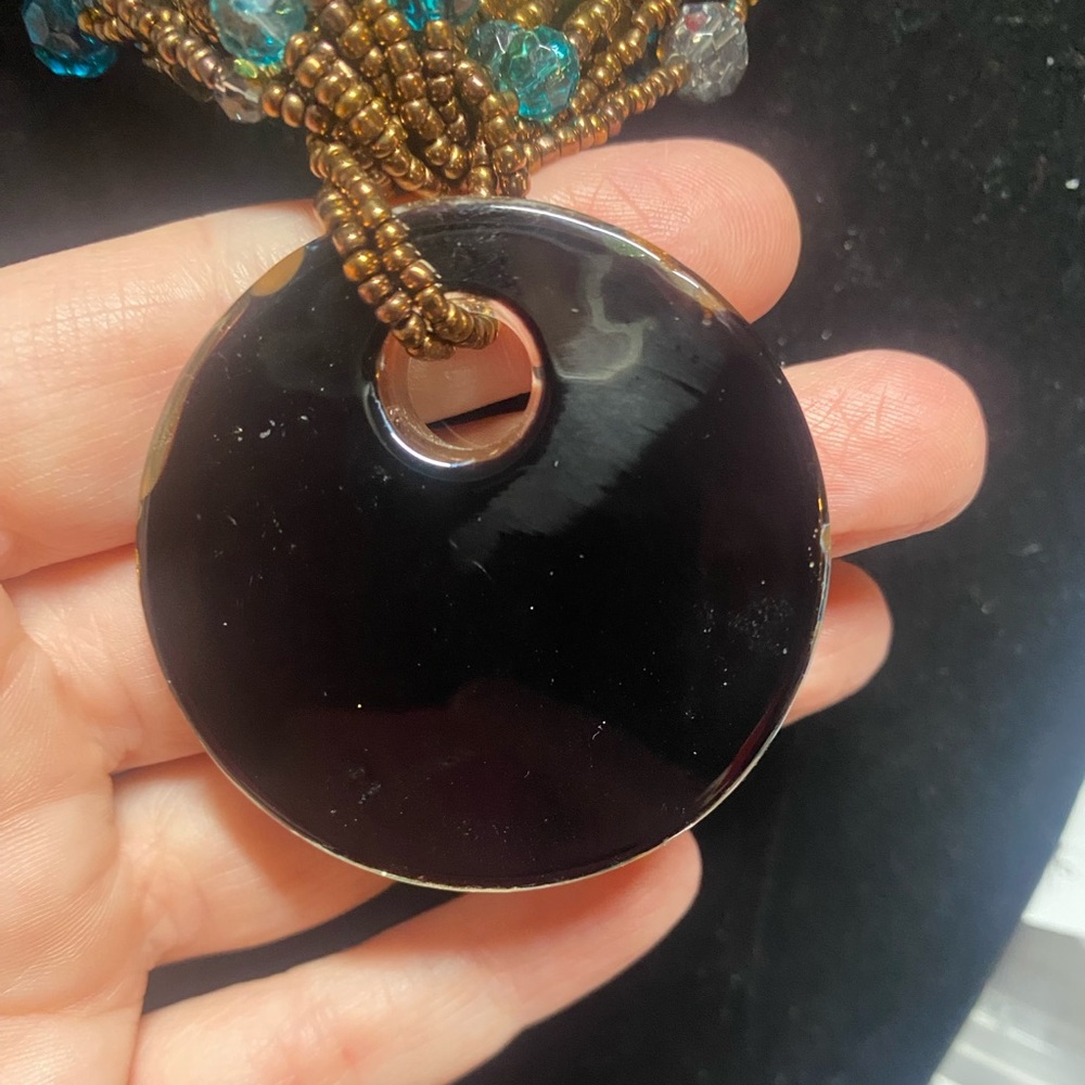 🕸️Vintage Rustic Boho Charm Multistrand Beaded Necklace W/ Glass Artisan Pendant - Picture 6 of 6